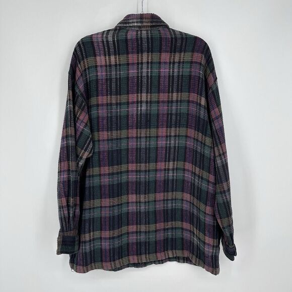 Vintage Express Shacket Womens Size M Purple Plaid Zip 90s Cotton Waffle Knit - Picture 9 of 14